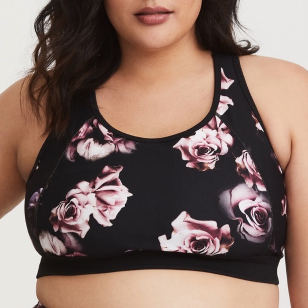 torrid Black Sports Bra with Blush Rose Print